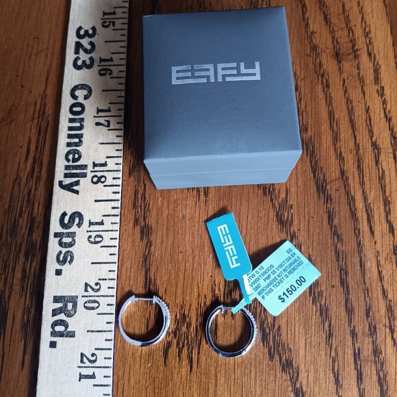 New Effy® Sterling Silver Diamond Hoops - Picture 2 of 3